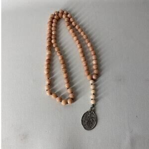 Saint Michael Archangel Pink Natural Stone Rosary Beaded Catholic Religious